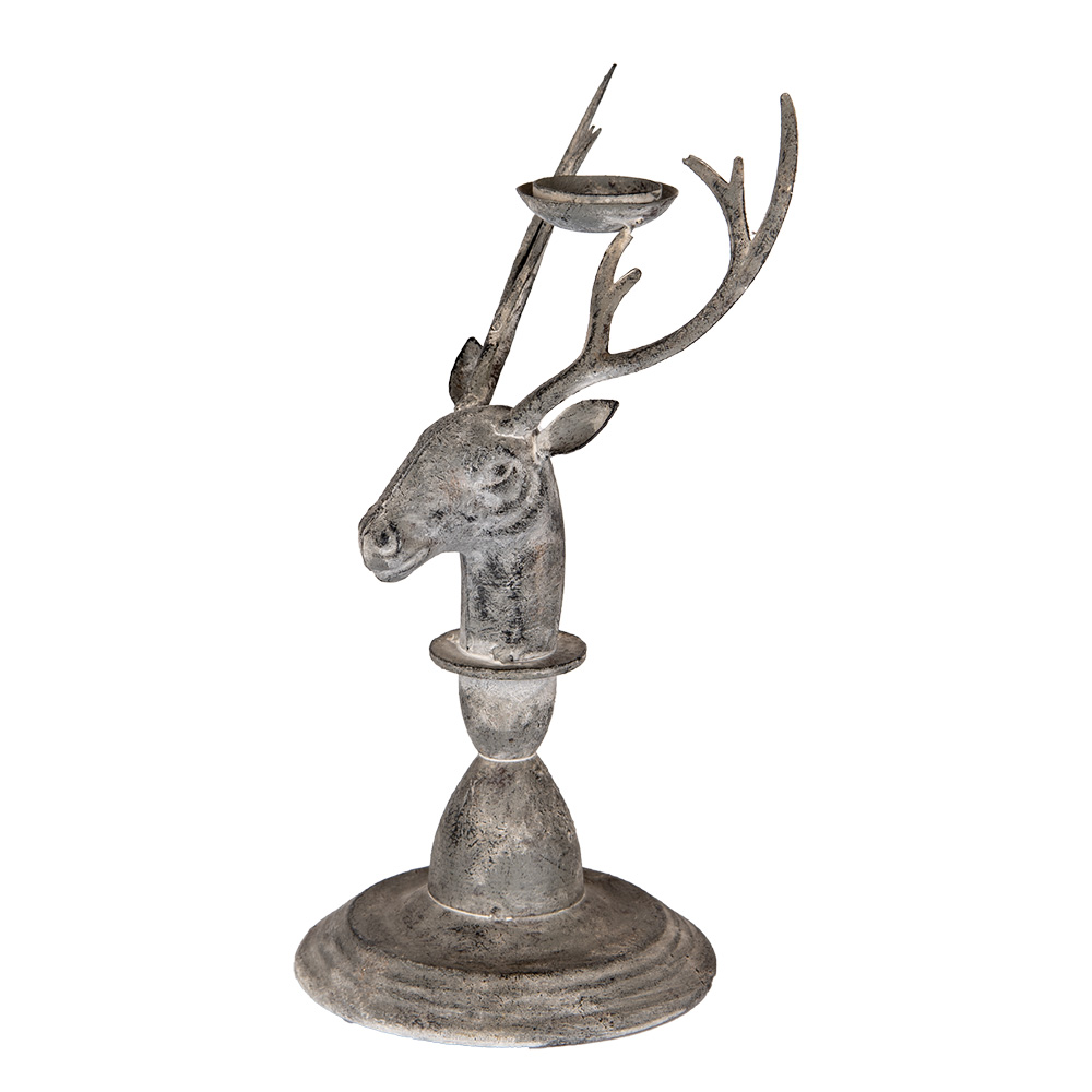 Clayre & Eef | Kandelaar Hert Grijs 17x14x30 cm | 6Y5839