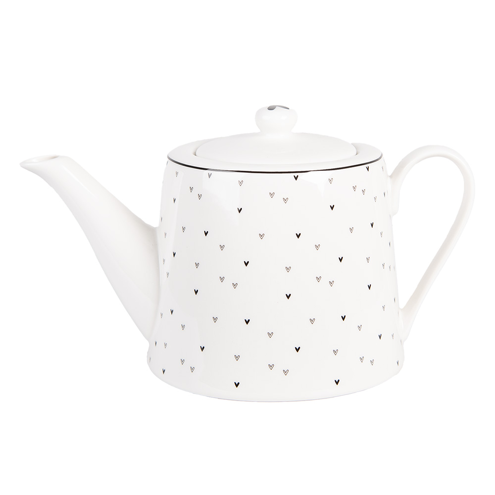 Clayre & Eef | Theepot Wit Zwart 23x14x14 cm / 1000 ml | BHSTE
