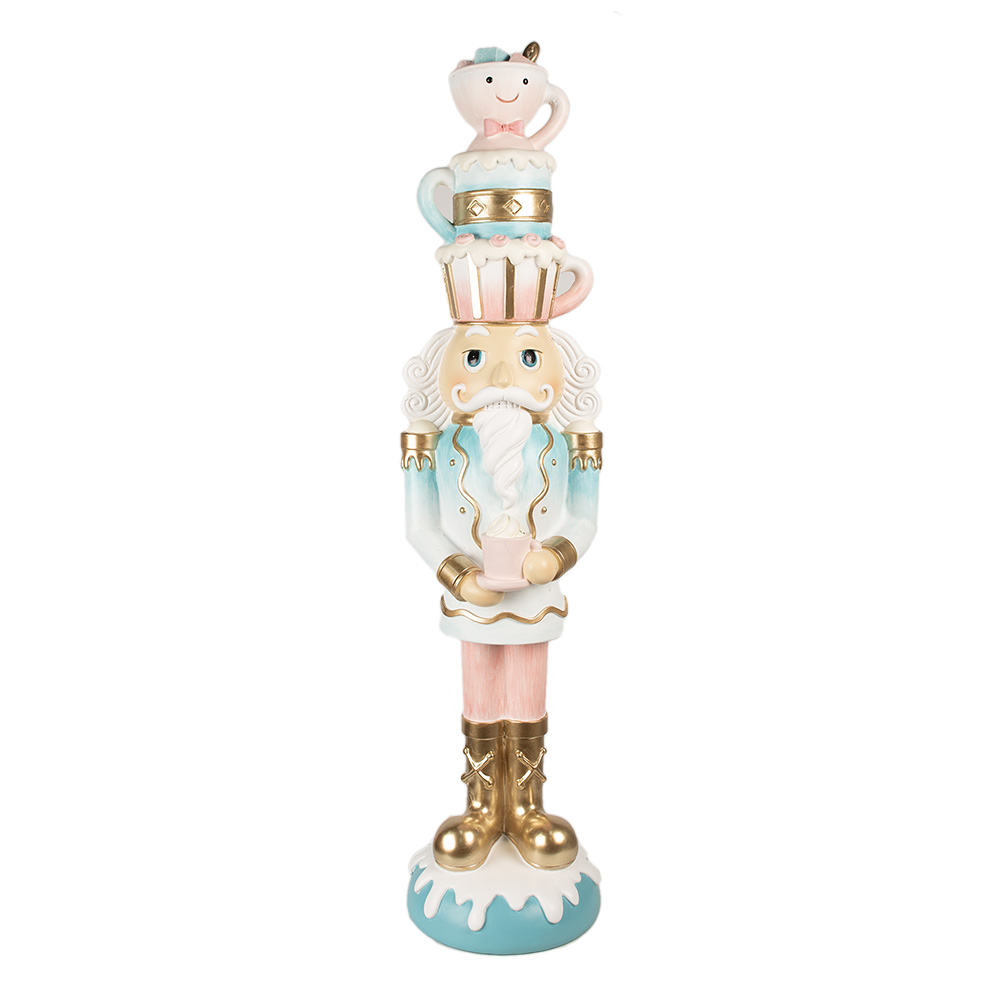 Clayre & Eef | Kerstdecoratie Beeld Notenkraker Blauw Roze 30x28x120 cm | 5PR0142