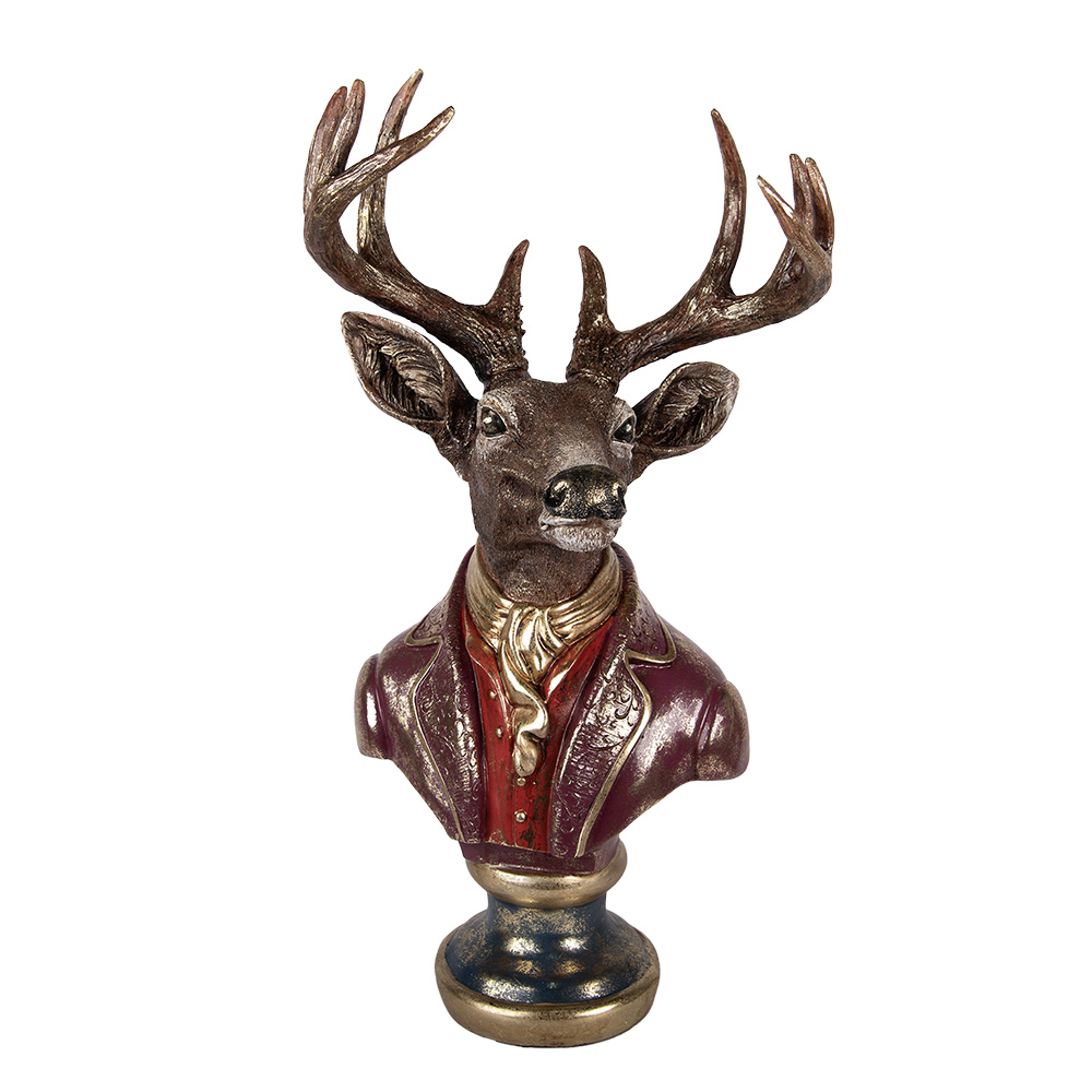 Clayre & Eef | Kerstdecoratie Beeld Rendier Bruin Rood 30x22x57 cm | 5PR0175