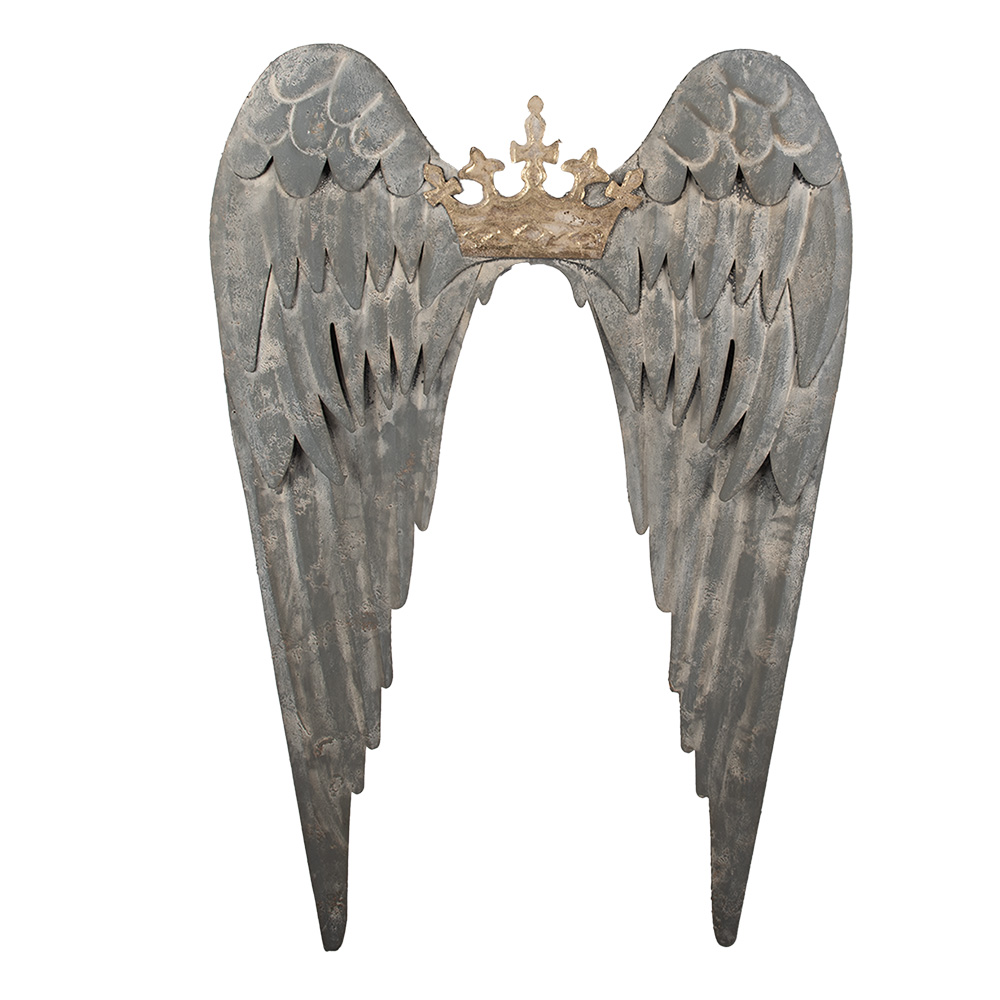 Clayre & Eef | Wanddecoratie Vleugels Grijs Goudkleurig 46x4x65 cm | 5Y1367
