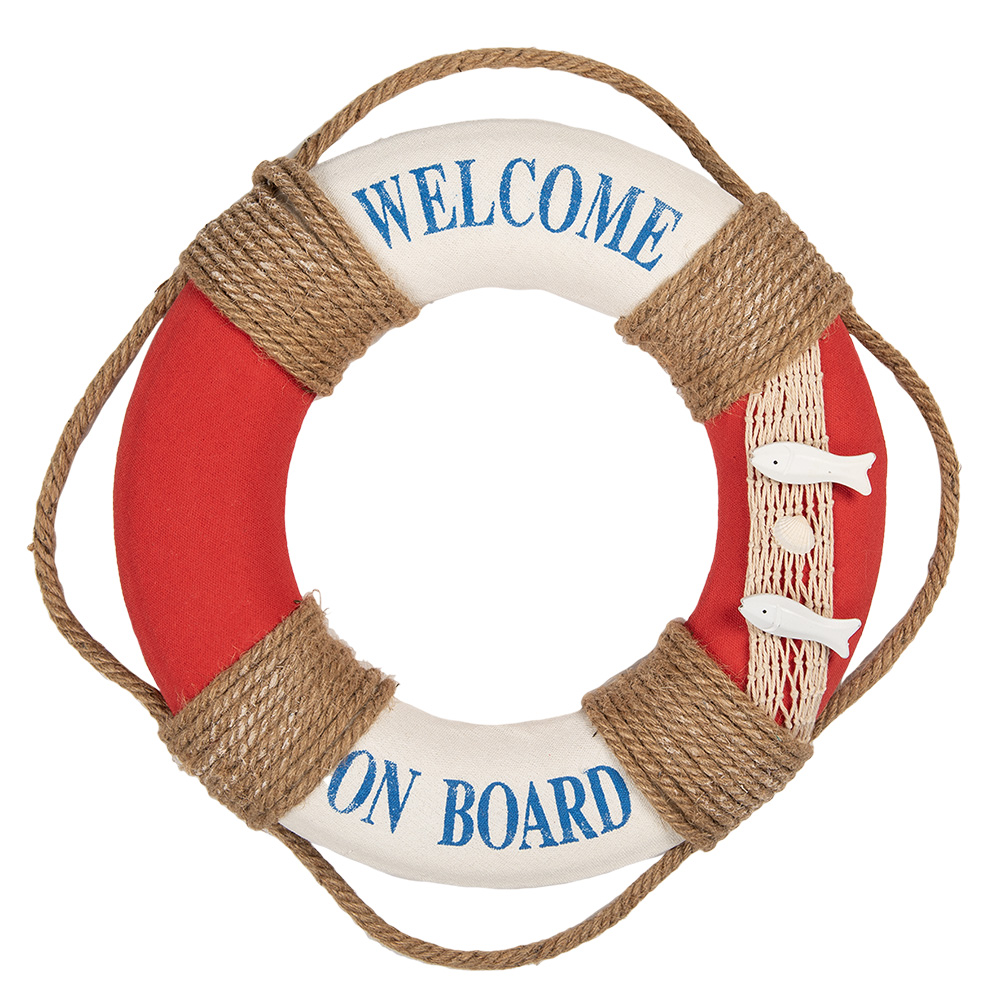 Clayre & Eef | Decoratie Reddingsboei Wit Rood ø 37x7 cm | 66069