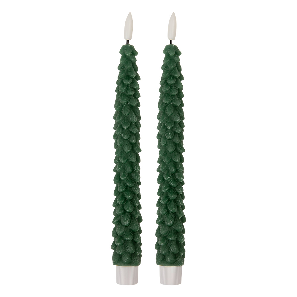Clayre & Eef | Kaars met LED set van 2 Groen ø 3x25 cm / 2xAAA | 6CA0001DGR