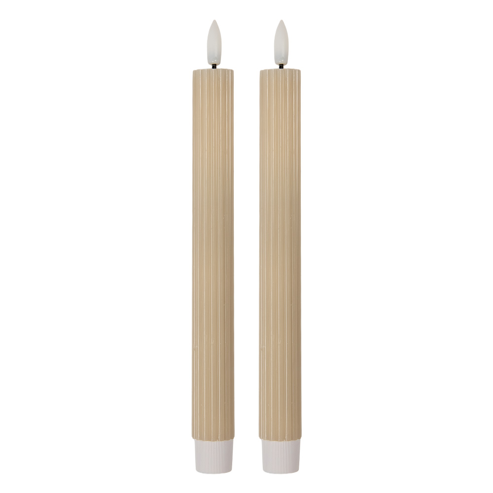 Clayre & Eef | Kaars met LED set van 2 Beige ø 2x25 cm / 2xAAA | 6CA0002BE