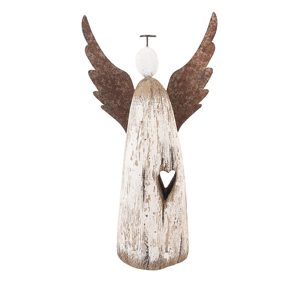 Clayre & Eef | Kerstdecoratie Engel Wit Bruin 14x5x26 cm | 6H2420L
