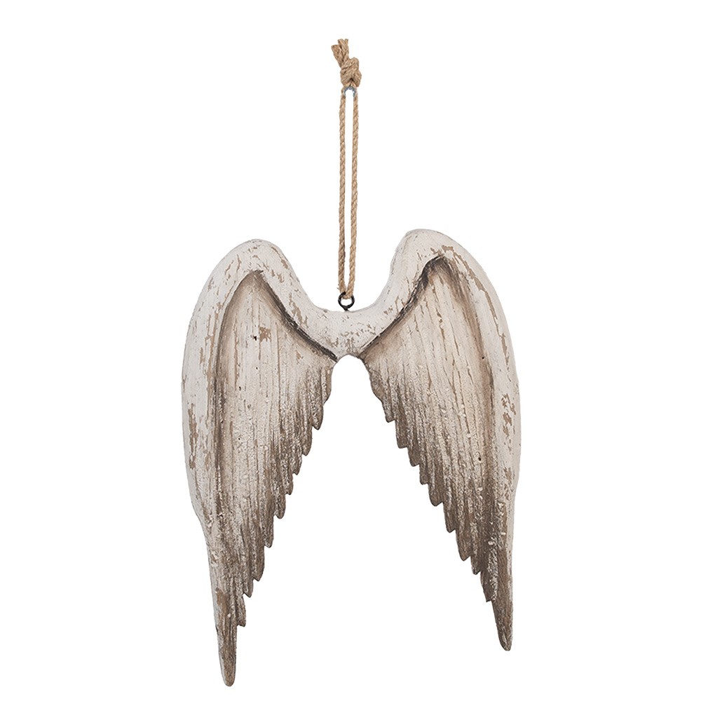 Clayre & Eef | Decoratie Hanger Vleugels Wit Bruin 21x3x28 cm | 6H2423