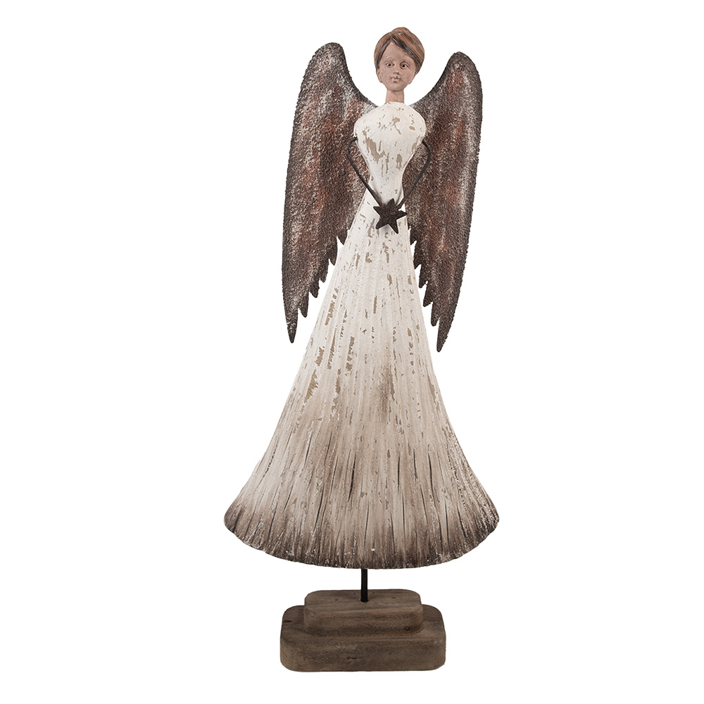 Clayre & Eef | Kerstdecoratie Engel Wit Bruin 19x6x42 cm | 6H2424