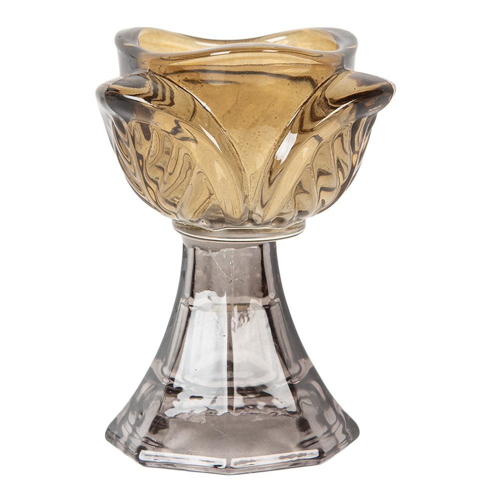 Clayre & Eef | Glazen Theelichthouder Geel Bruin ø 7x10 cm | 6GL5342Y