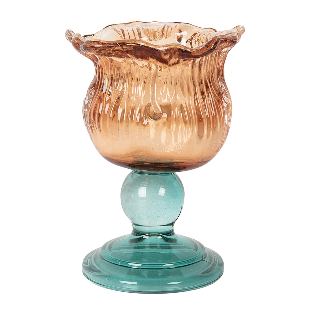 Clayre & Eef | Glazen Theelichthouder Oranje Groen ø 10x14 cm | 6GL5348