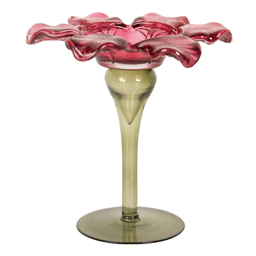 Clayre & Eef | Glazen Theelichthouder Roze Groen ø 14x14 cm | 6GL5351