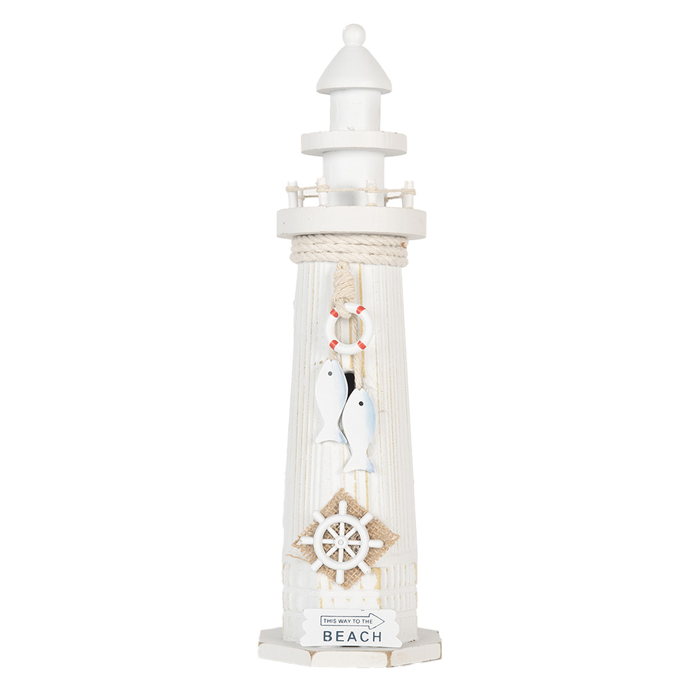 Clayre & Eef | Decoratie Vuurtoren Wit ø 10x32 cm | 6H2413