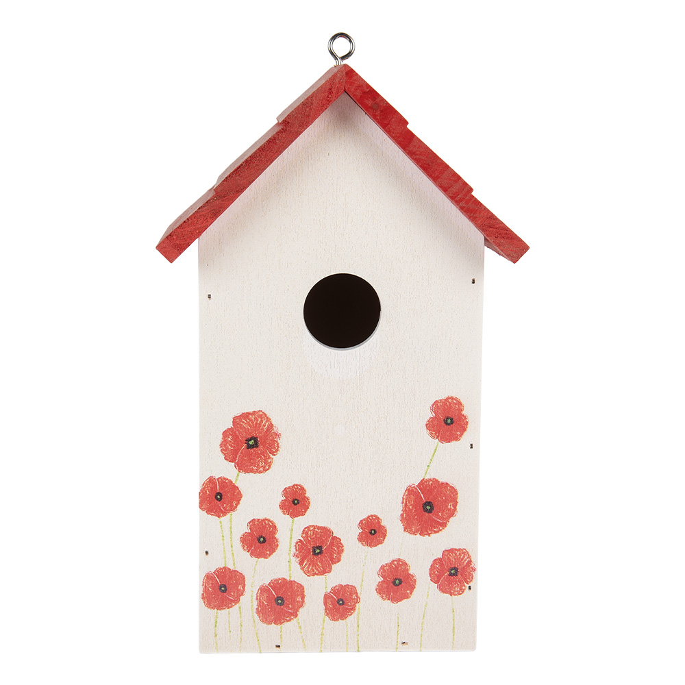 Clayre & Eef | Vogelhuis Wit Rood 15x10x22 cm | 6H2446
