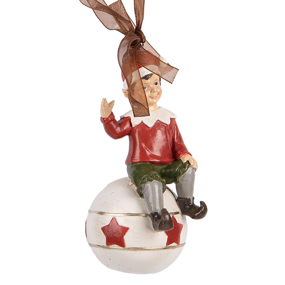 Clayre & Eef | Decoratie hanger elf Rood Wit 5x5x10 cm | 6PR5389