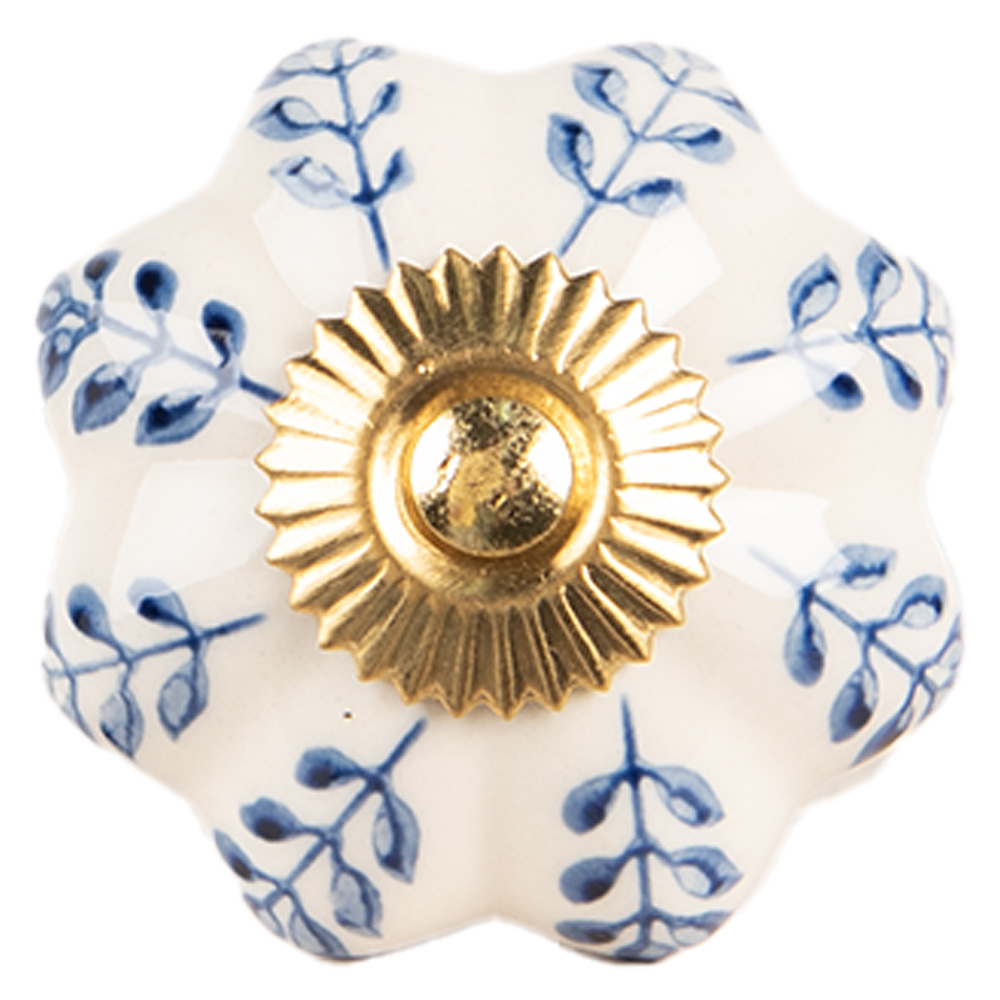 Clayre & Eef | Deurknop Beige Blauw ø 4x3 cm / S3 cm | 66269