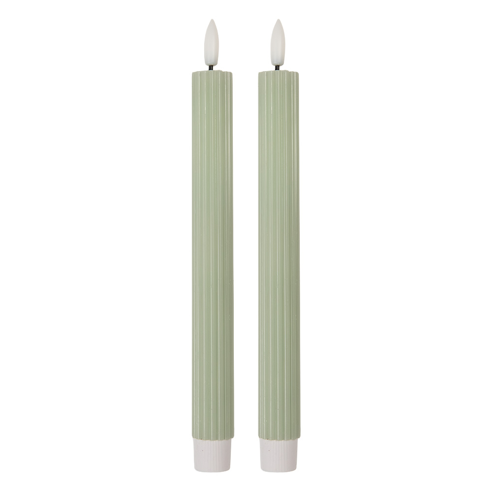 Clayre & Eef | Kaars met LED set van 2 Groen ø 2x25 cm / 2xAAA | 6CA0002GR