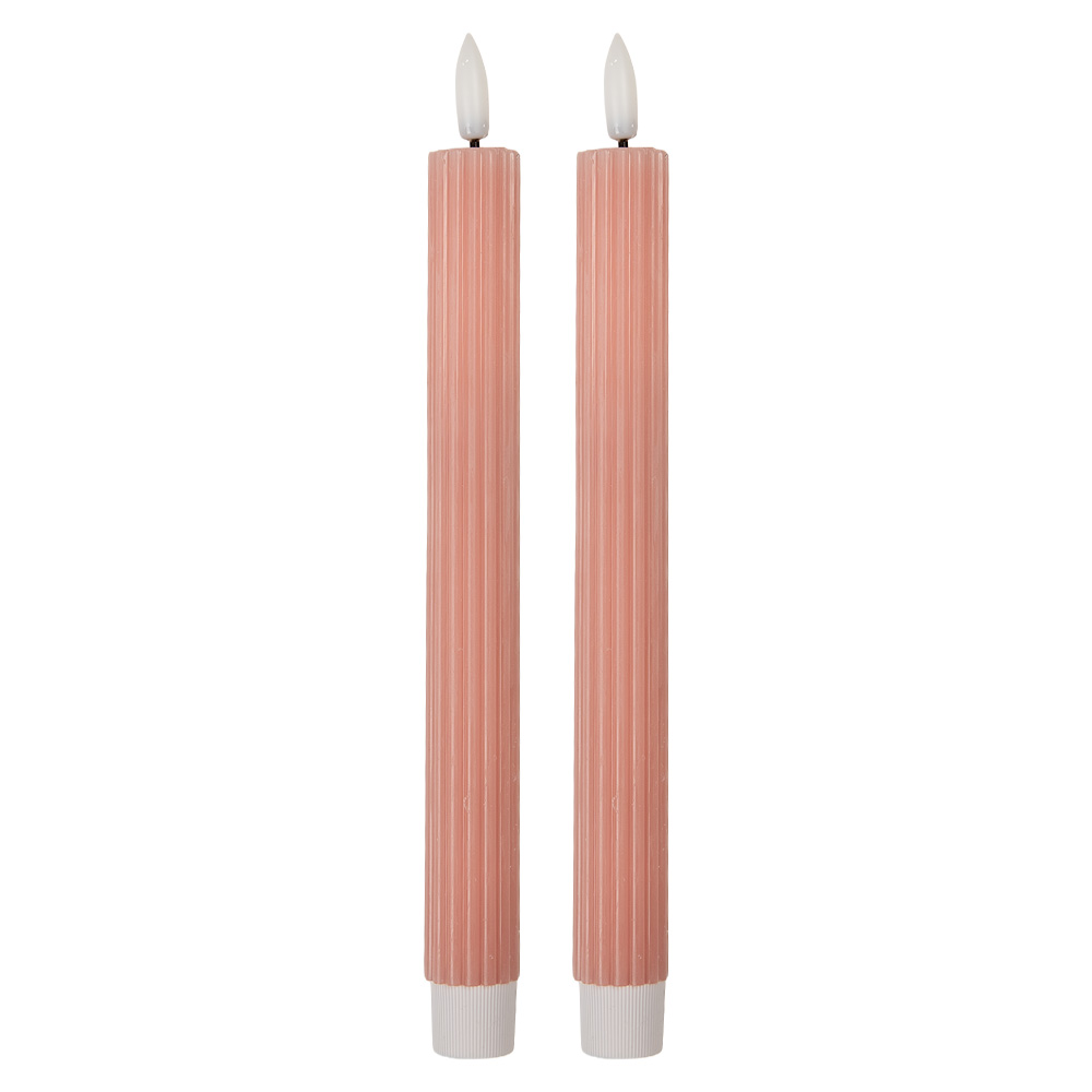 Clayre & Eef | Kaars met LED set van 2 Roze ø 2x25 cm / 2xAAA | 6CA0002P