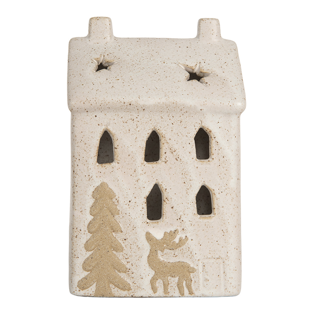 Clayre & Eef | Decoratie Huisje met LED Beige 9x7x15 cm | 6CE2176M