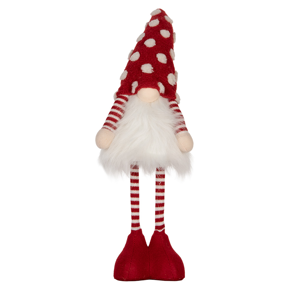 Clayre & Eef | Decoratie Beeld Kabouter met LED Rood Wit 8x12x56 cm | 66328