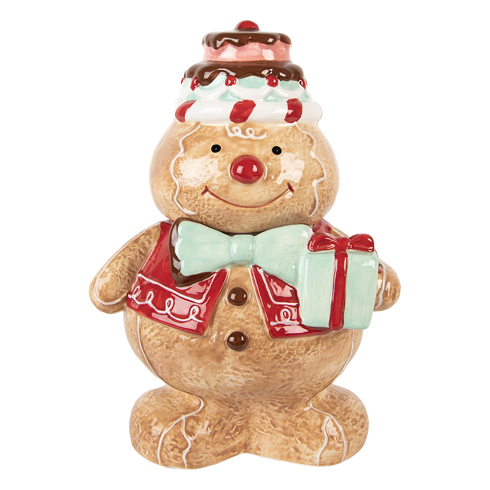 Clayre & Eef | Voorraadpot Deksel Bruin Rood 17x14x24 cm | 6CE2214