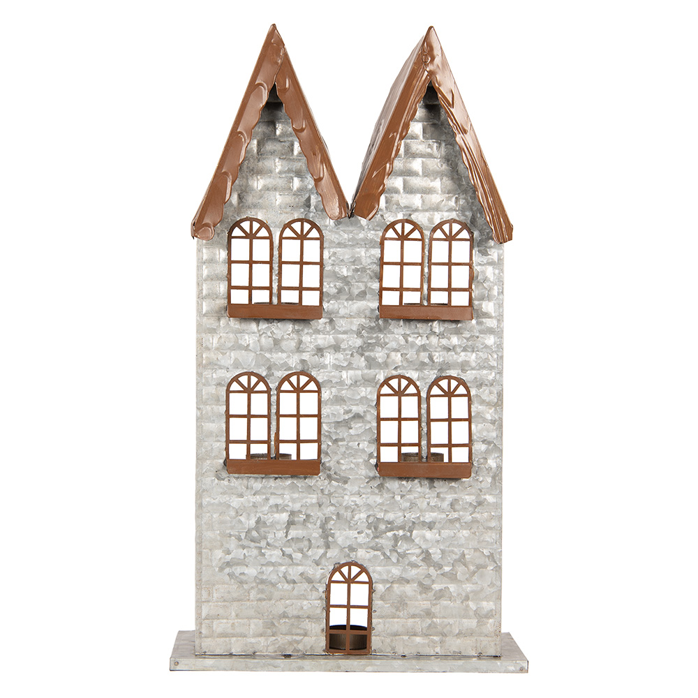 Clayre & Eef | Theelichthouder Kerst Huis Grijs 30x13x54 cm | 6Y5811