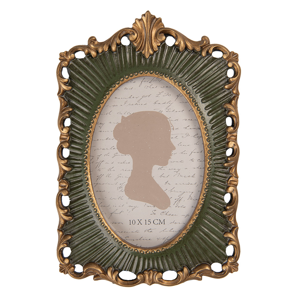 Clayre & Eef | Fotolijst Groen Goudkleurig 15x2x23 cm / 10x15 cm | 2F1241