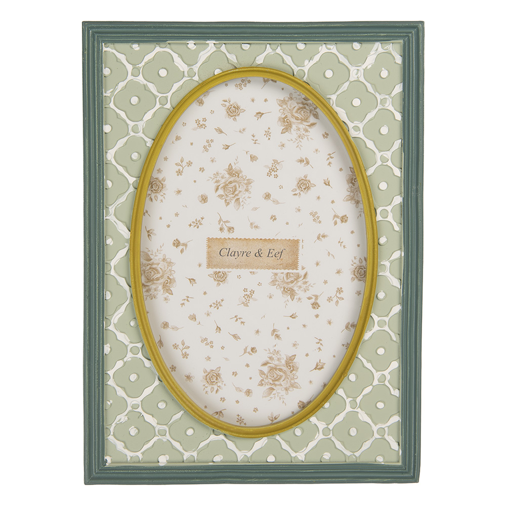 Clayre & Eef | Fotolijst Groen Wit 14x2x19 cm / 10x15 cm | 2F1347