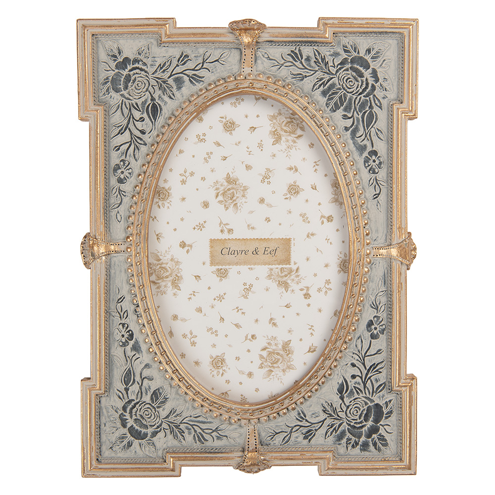 Clayre & Eef | Fotolijst Blauw Goudkleurig 15x2x21 cm / 10x15 cm | 2F1365S