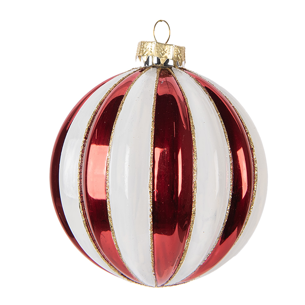 Clayre & Eef | Kerstbal Rood Wit ø 10x11 cm | 6GL5118