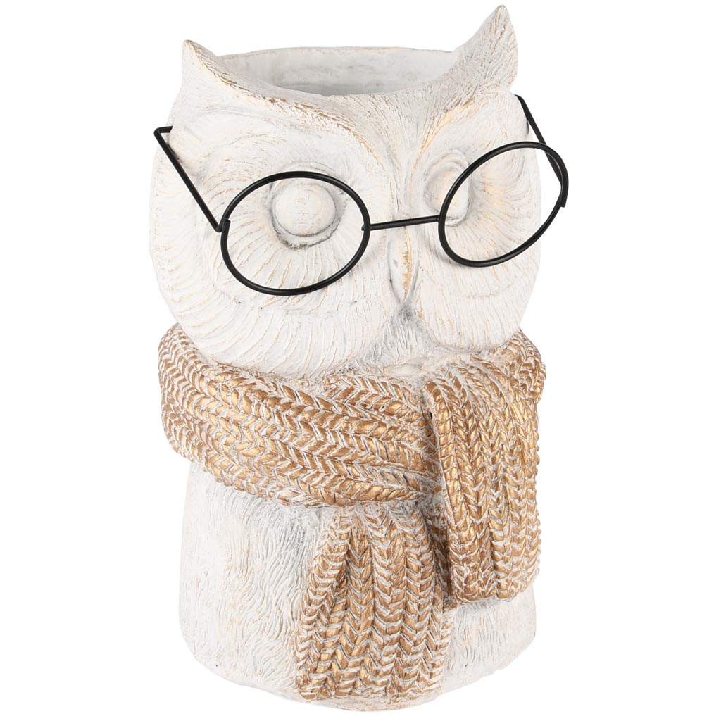 Dekoratief | Bloempot uil m/bril, cement, 13x13x21cm | A255002