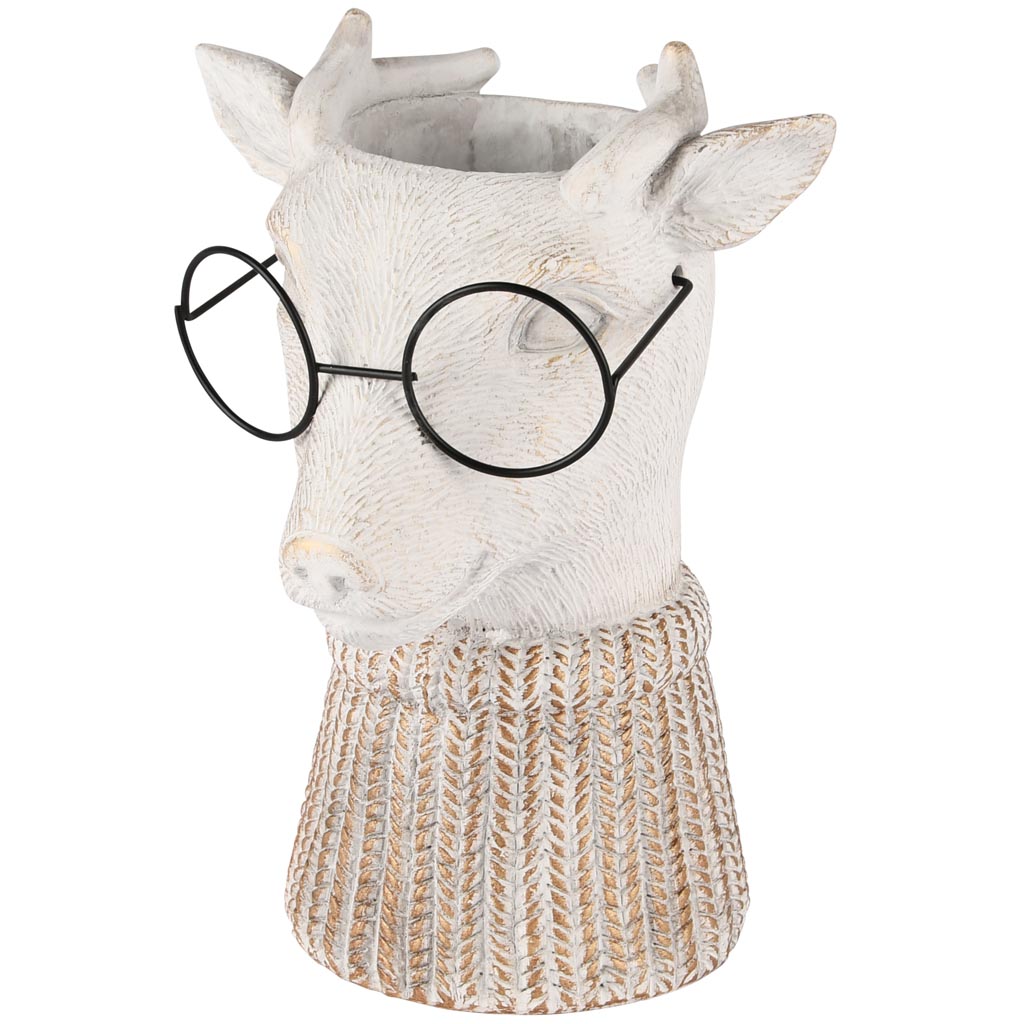 Dekoratief | Bloempot hert m/bril, cement, 16x15x22cm | A255003
