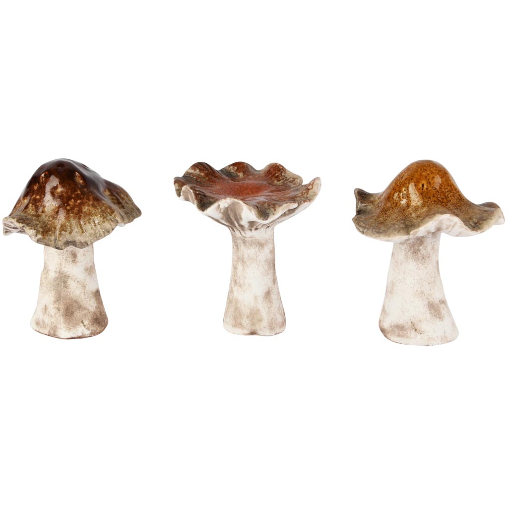 Dekoratief | Paddenstoeltje, oranje/bruin, keramiek, 10x10x12cm, set van 3 stuks | A255014