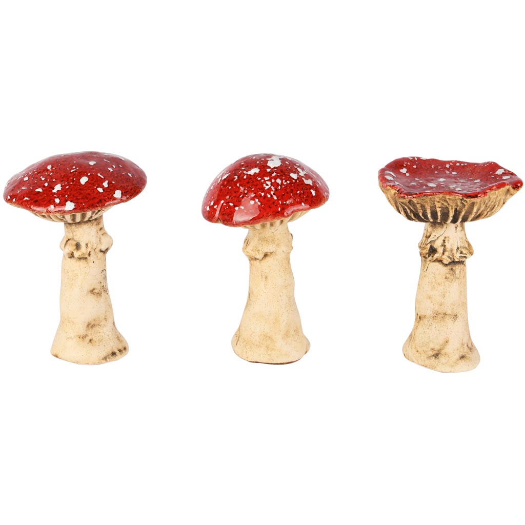 Dekoratief | Paddenstoeltje rood/naturel, keramiek, 7x7x12cm, set van 3 stuks | A255019