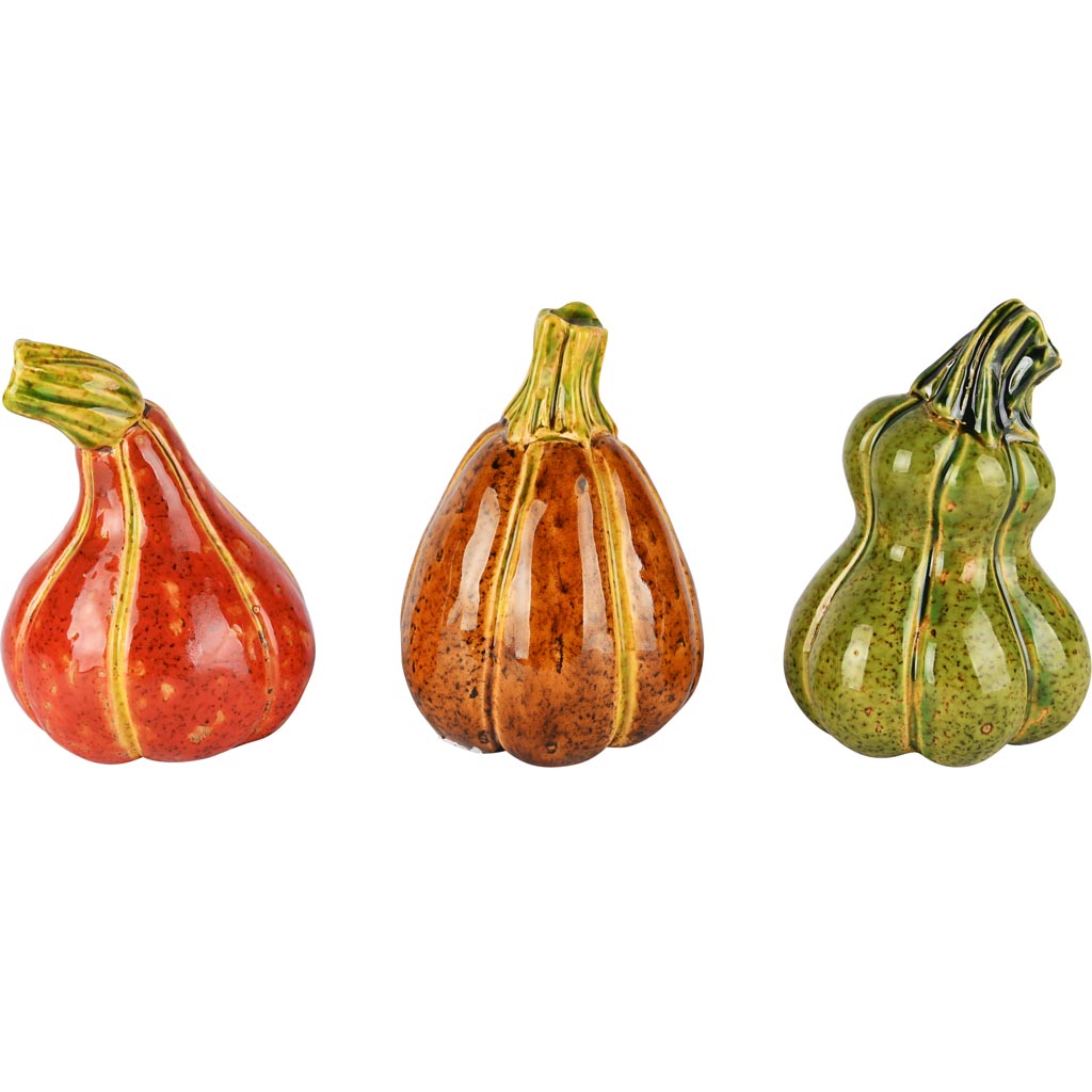 Dekoratief | Pompoen, oranje/bruin/groen, keramiek, 8x8x12cm, set van 3 stuks | A255029