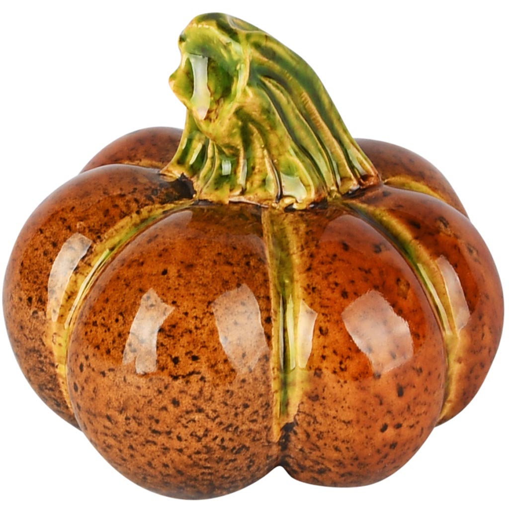 Dekoratief | Pompoen, bruin/groen, keramiek, 10x10x9cm | A255030