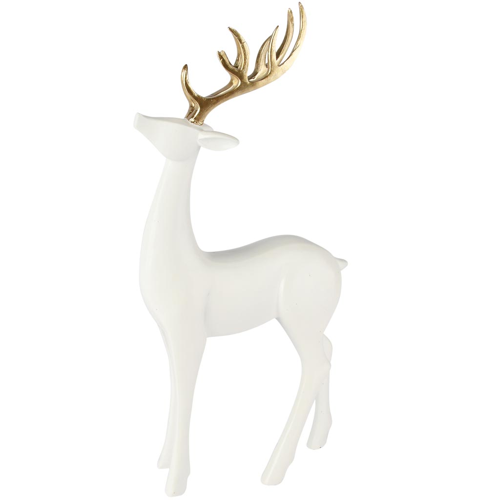 Dekoratief | Hert staand, wit/goud, resina, 14x7x30cm | A255036