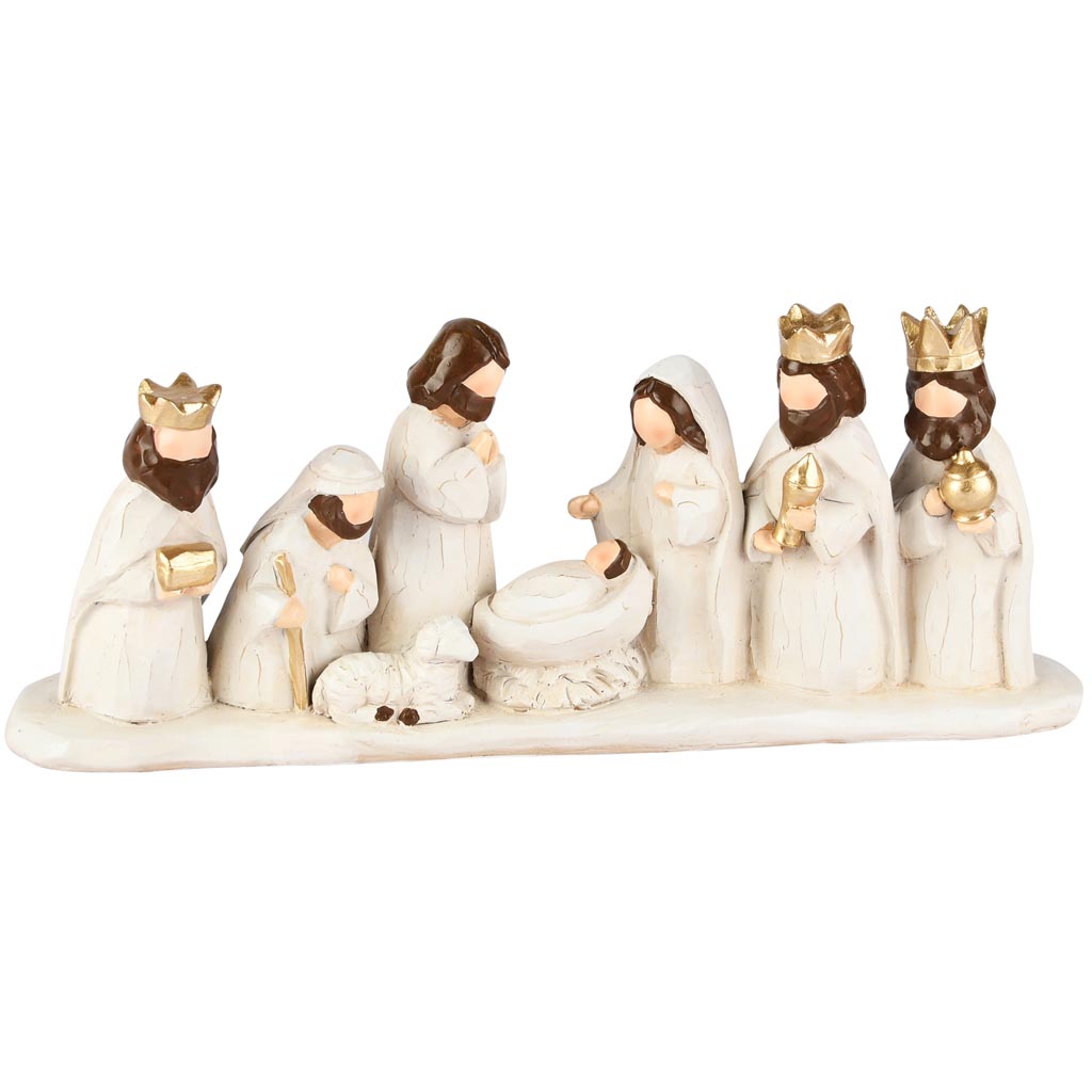 Dekoratief | Ensemble kerststalfiguren, wit, resina, 27x6x11cm | A255040