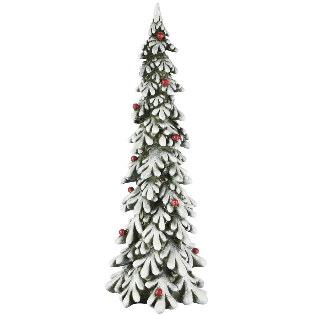 Dekoratief | Deco boompje m/sneeuw/besjes, groen/wit, resina, 18x17x45cm | A255044