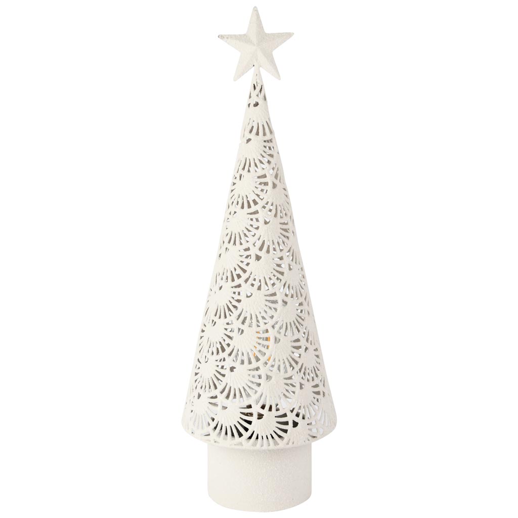 Dekoratief | Deco boompje m/ster, wit, metaal, LED, 15x15x49cm | A255093