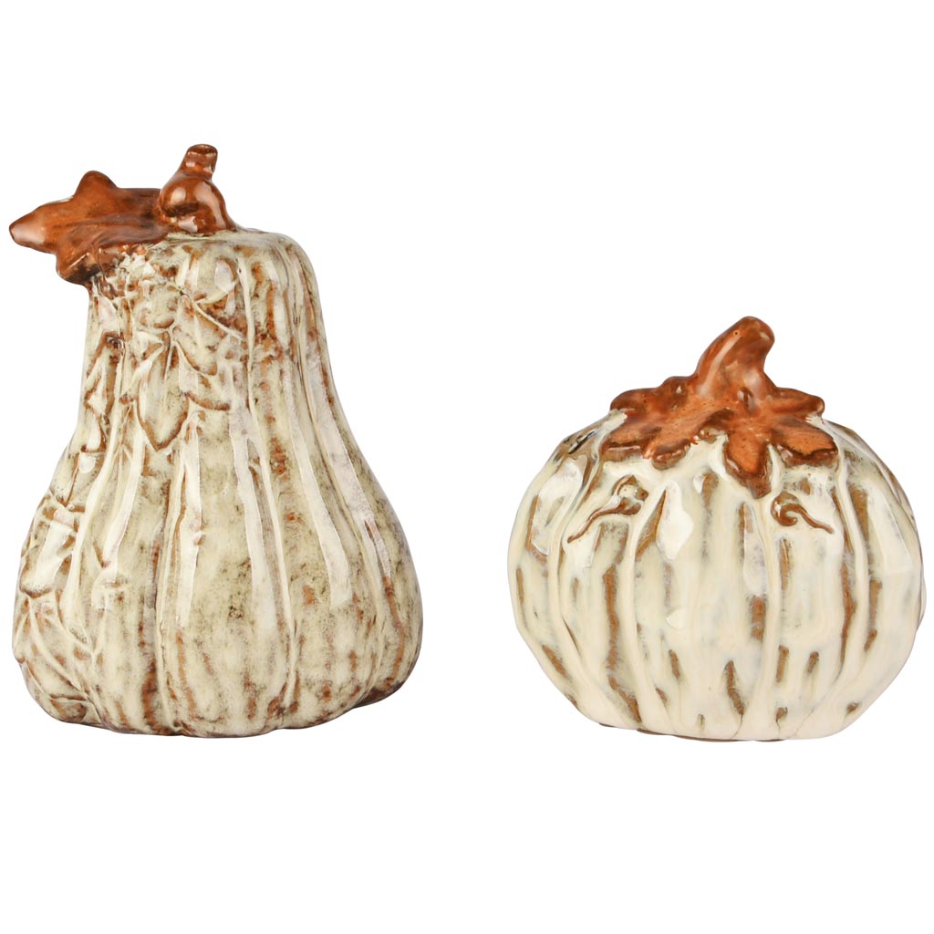 Dekoratief | Deco pompoen, wit/oranje, porselein, 8x5x10cm, set van 2 stuks | A255119
