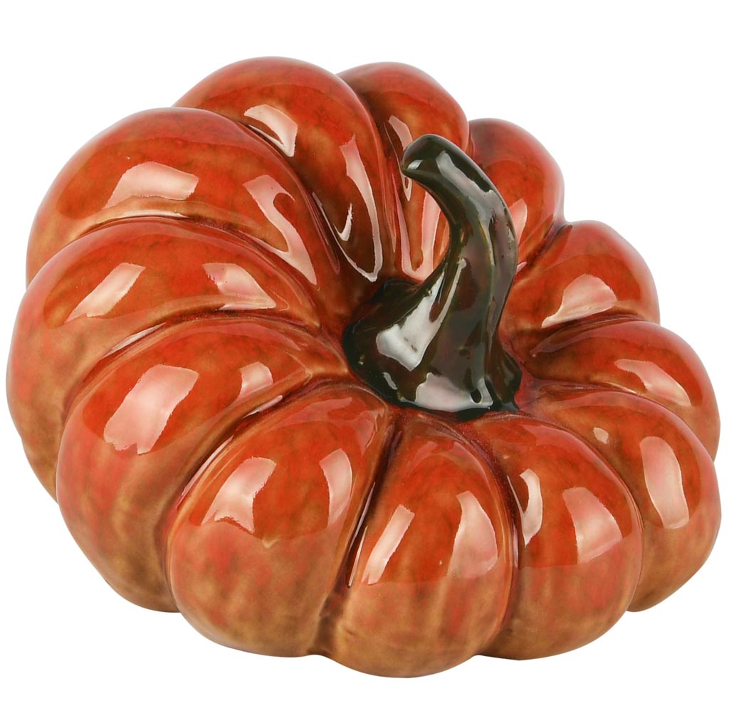Dekoratief | Deco pompoen, oranje/groen, porselein, 14x14x10cm | A255123