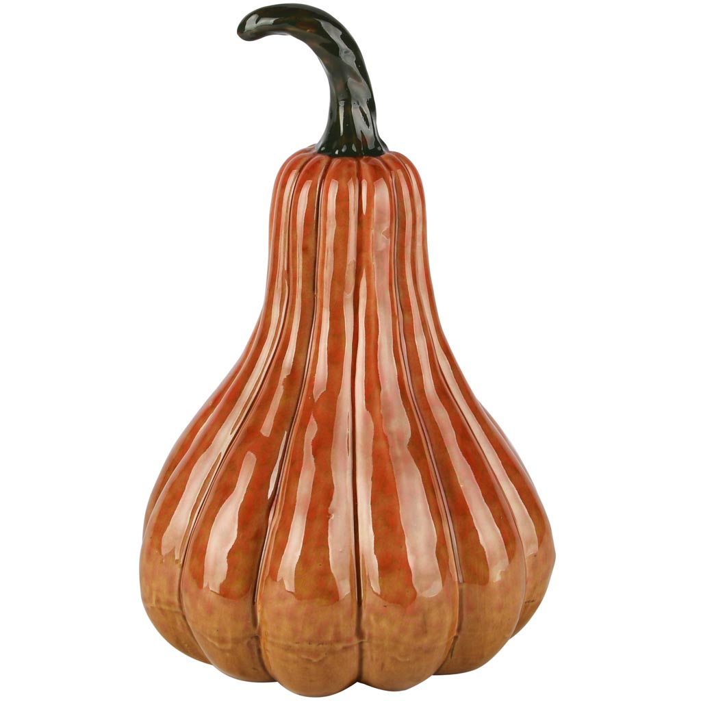 Dekoratief | Deco pompoen, oranje/groen, porselein, 16x16x25cm | A255124