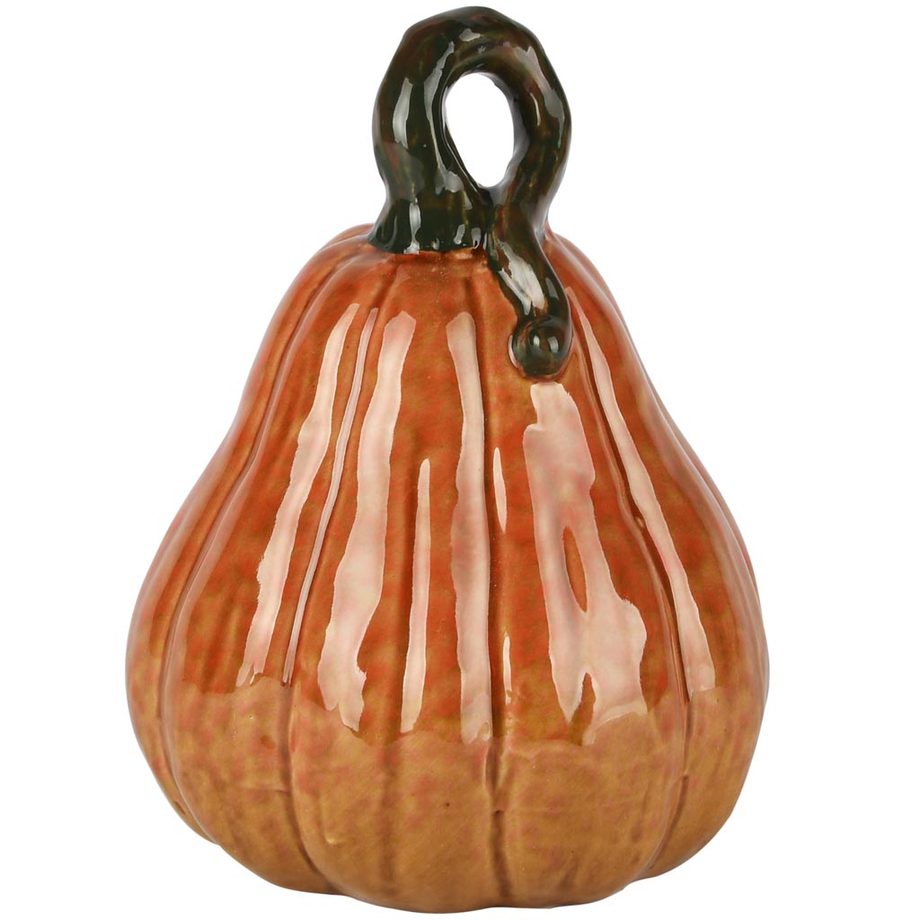Dekoratief | Deco pompoen, oranje/groen, porselein, 14x14x18cm | A255125