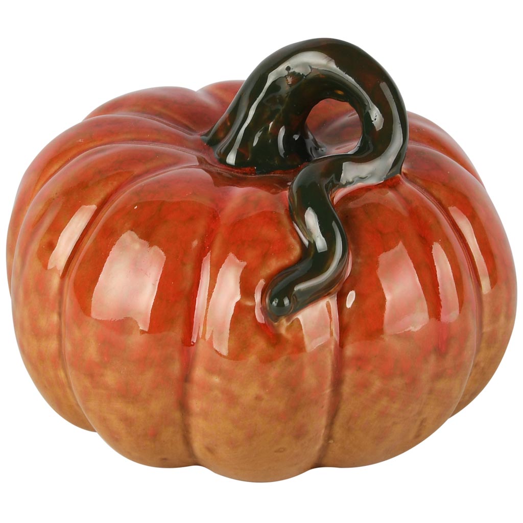 Dekoratief | Deco pompoen, oranje/groen, porselein, 16x15x11cm | A255126