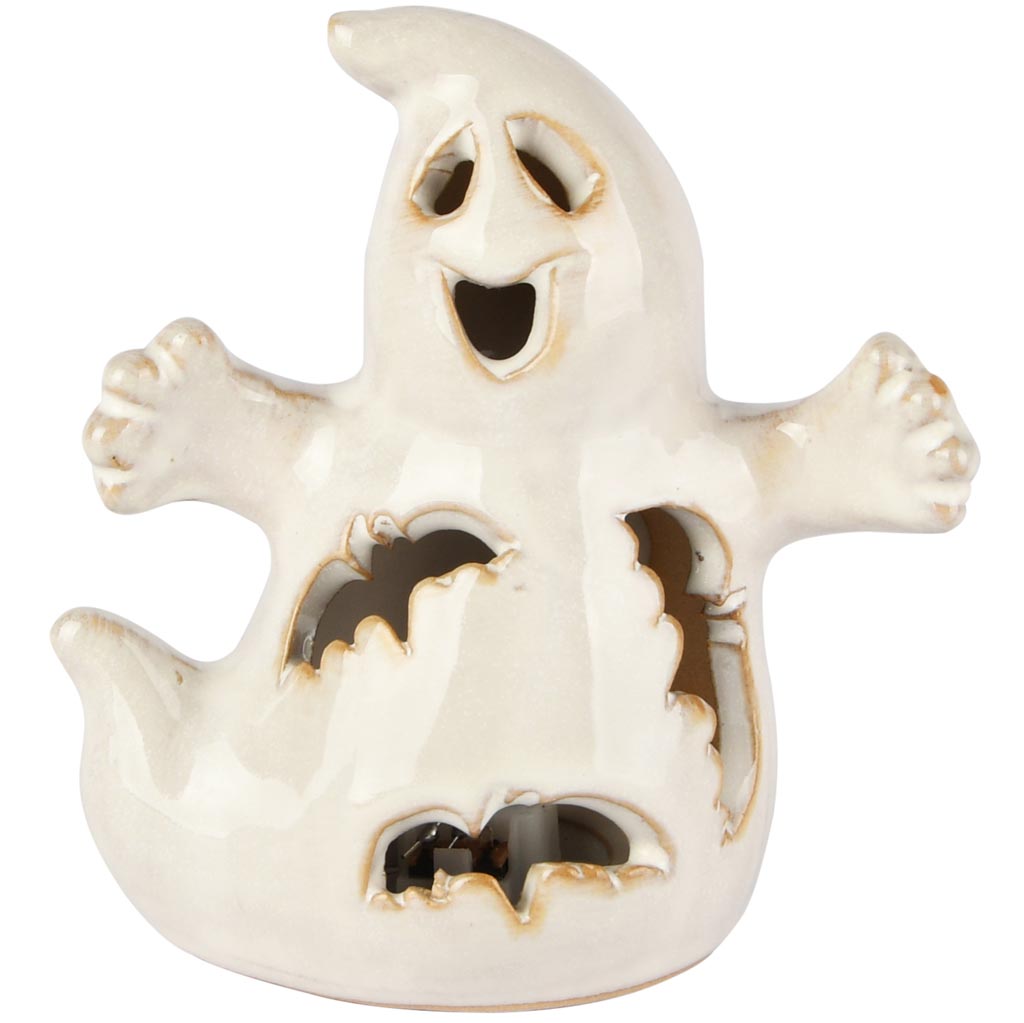 Dekoratief | Spookje, wit, porselein, LED, 10x6x10cm | A255135