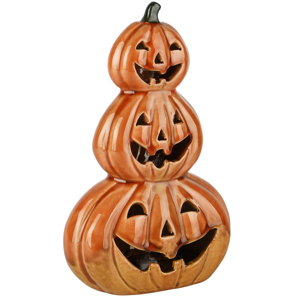 Dekoratief | Stapel pompoenen, oranje, porselein, LED, 15x9x14cm | A255136