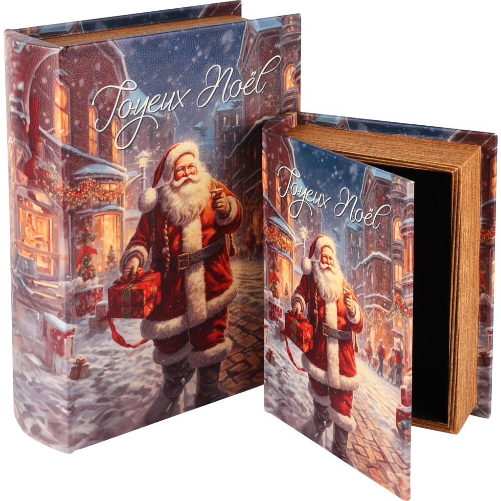 Dekoratief | Set 2 boekdozen 'Santa in the Night', hout, 20x15x6cm | A255149