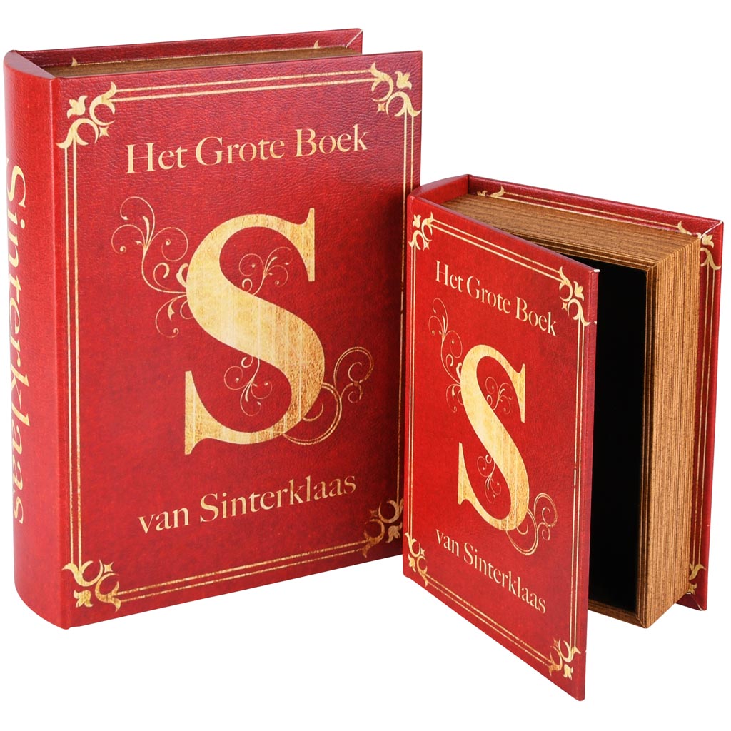 Dekoratief | Set 2 boekdozen 'Het Grote Boek Van Sinterklaas', hout, 20x15x6cm | A255152