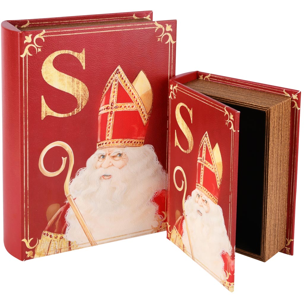 Dekoratief | Set 2 boekdozen 'Sinterklaas', hout, 20x15x6cm | A255153