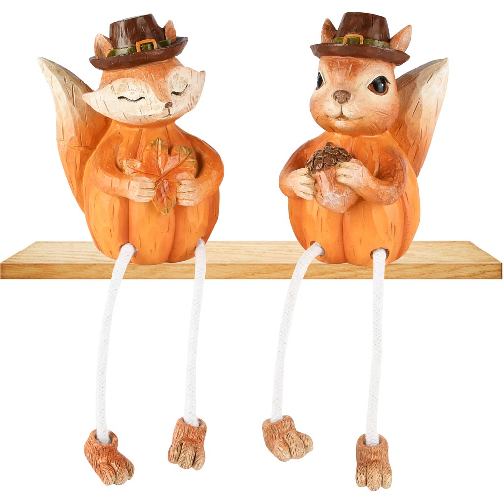 Dekoratief | Eekhoorntje/vosje m/hangbenen, resina, 7x6x18cm, set van 2 stuks | A255160