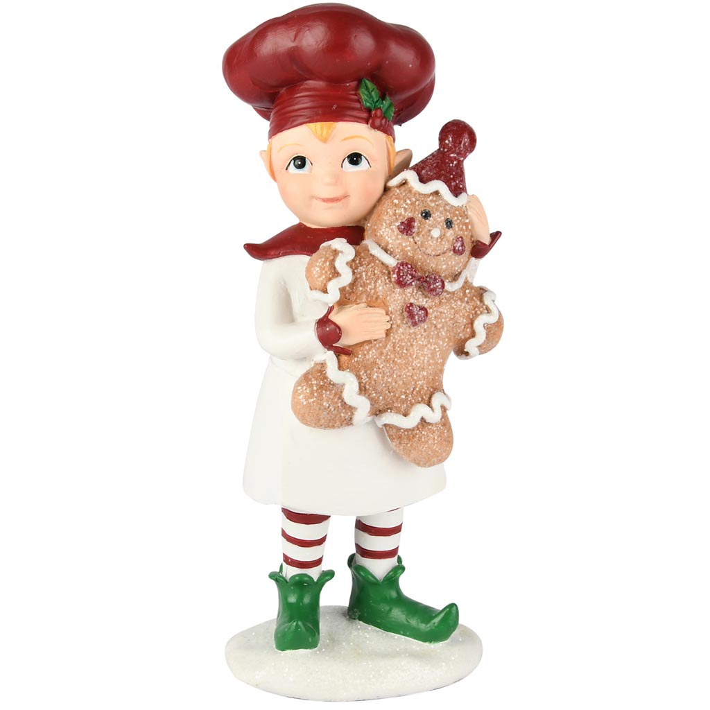 Dekoratief | Bakkerskindje staand m/cookie, bruin/wit, resina, 8x8x20cm | A255163
